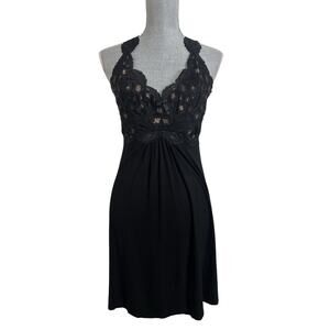 Soma Black Sheer Lace Leopard Print Sleeveless Lingerie Size Medium Nightie